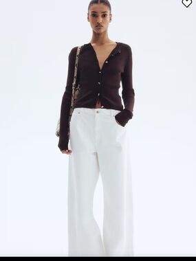 H&M brown long sleeve button up ribbed cardigan top with gold buttons - Size M